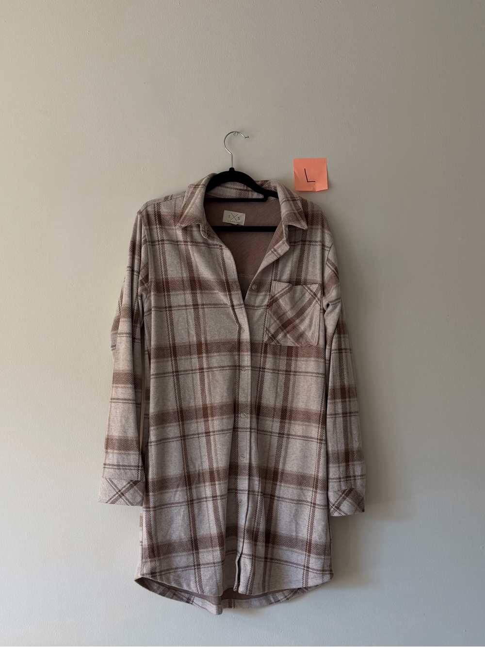 Thread & Supply Long Sleeve Plaid Shirt Dress - Cream & Brown